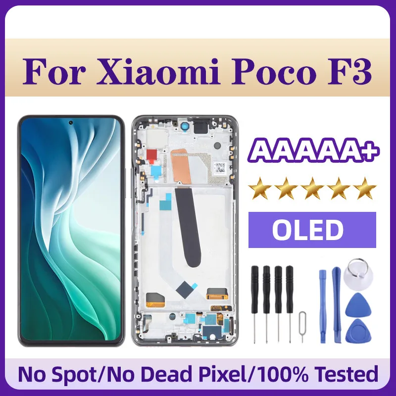 OLEDЖК-экран для Xiaomi Poco F3 Digitizer Полная сборка с заменой ЖК-экрана в рамке