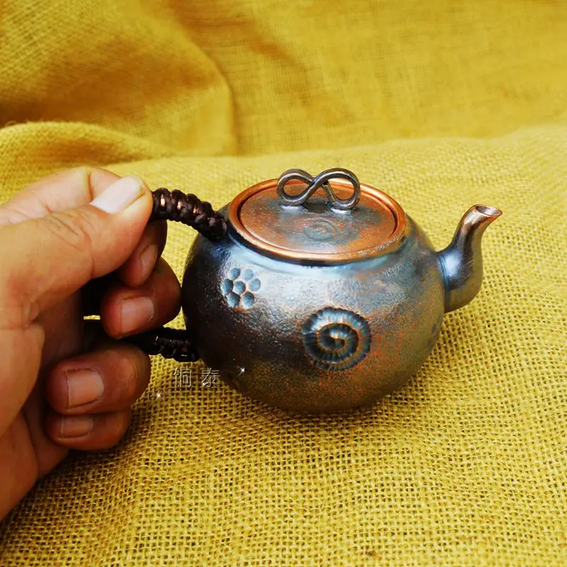 Маленький Медный чайник ручной работы, чайник для воды, Благоприятное облако /ручка для крышки с рисунком орхидеи, подарок