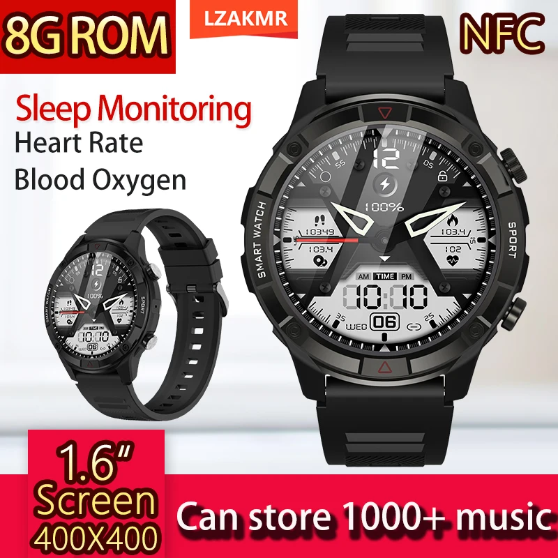 Новые Смарт-часы 8G ROM D02 с 1,6 “Экраном NFC, могут хранить 1000 + Музыки, Измерять Кровяное Давление, Кислород в крови, Спортивный Режим, Отслеживание Сна, Умные Часы